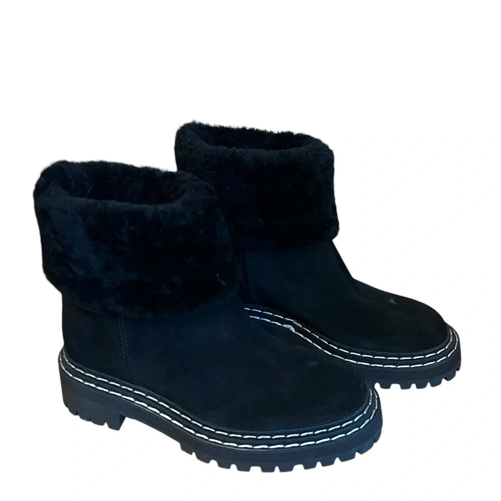 Proenza Schouler Shearling Lined Suede Lug Sole Ankle Boots Black IT 36.5 NWOB